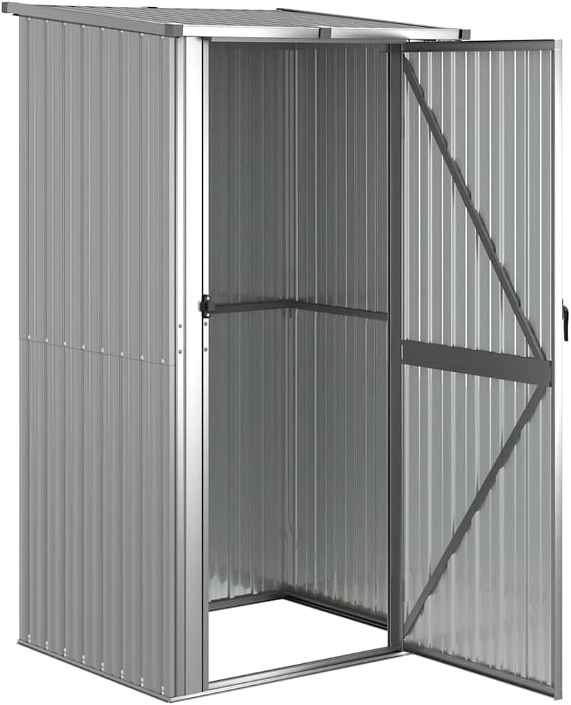  Abri De Jardin Gris 118,5x97x209,5 Cm En Acier Galvanisé, Abri De Rangement Extérieur Avec Toit En Pente Et Porte Verrouillable Pour Outils