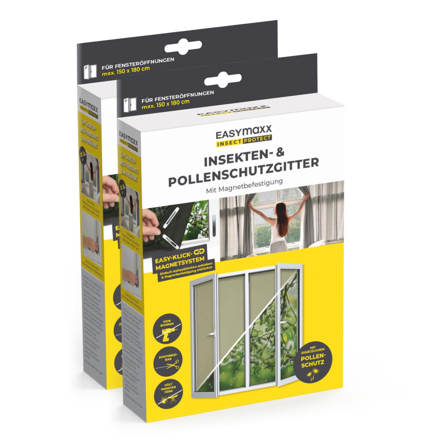  EASYmaxx Moustiquaire De Fenêtre Avec Protection Contre Le Pollen & Magic Click | Peut être Découpée Pour Des Fenêtres Jusqu'à 150x130cm | Montage Facile Avec 12 Aimants - Pas De Perçage [Anthracite]