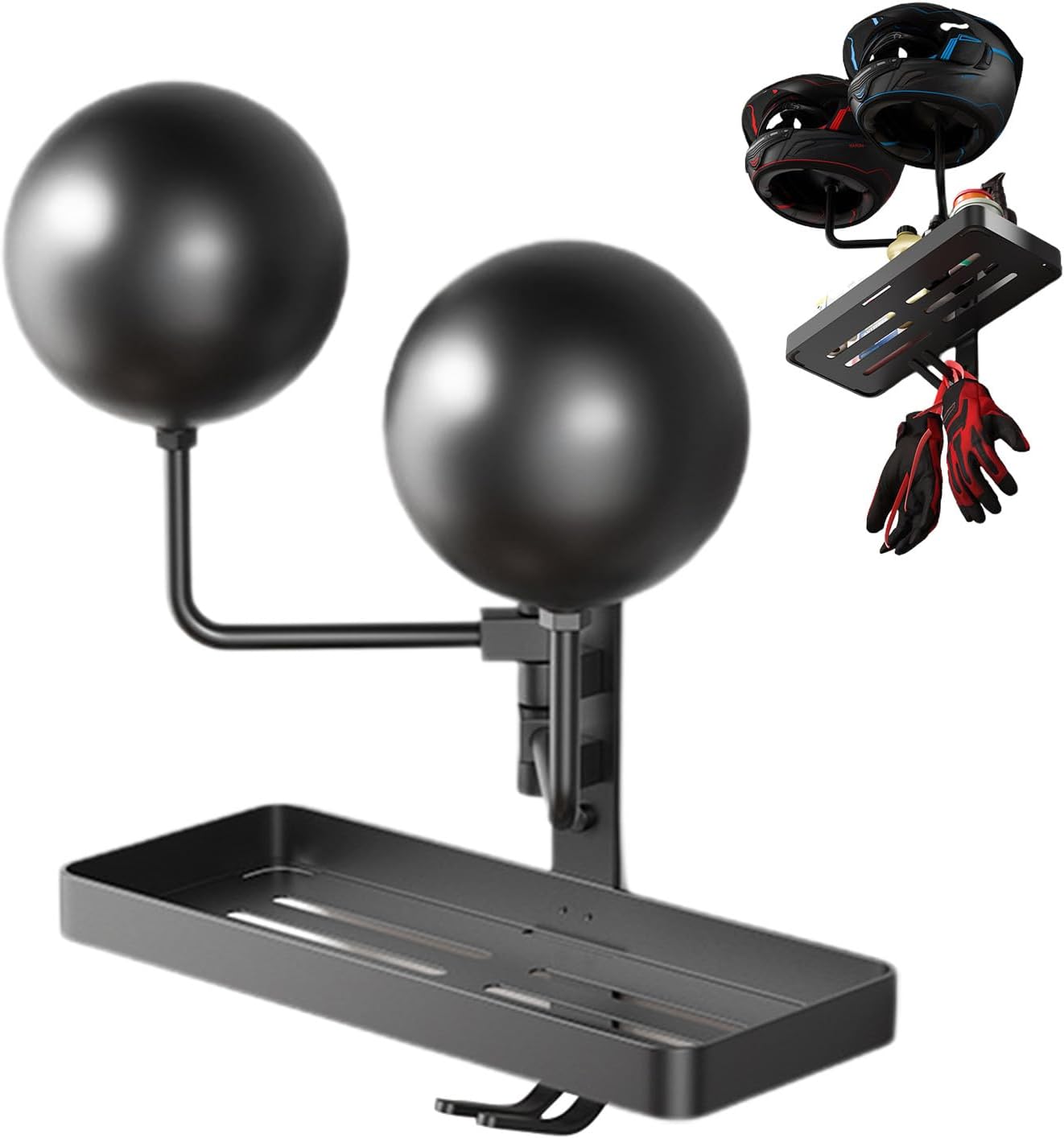  Motorcycle Safety Holder, Wall Mounted Helmet Rack Stand, 39.6/20.6/15.9 Inches, Hat Coat Organizer, Storage Design For Garage And Entryway Motorcycles Gear Display, Black