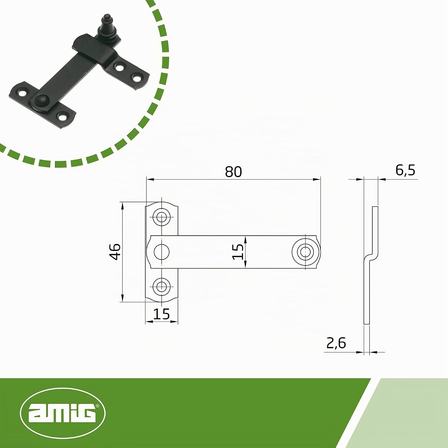  Amig - Palan Pour Volet Lisse | Verrou De Sécurité Pour Fenêtres | Quincaillerie Pour Jardin Et Extérieur | Acier | Couleur Noir Mat | Dimensions : 80 X 46 Mm