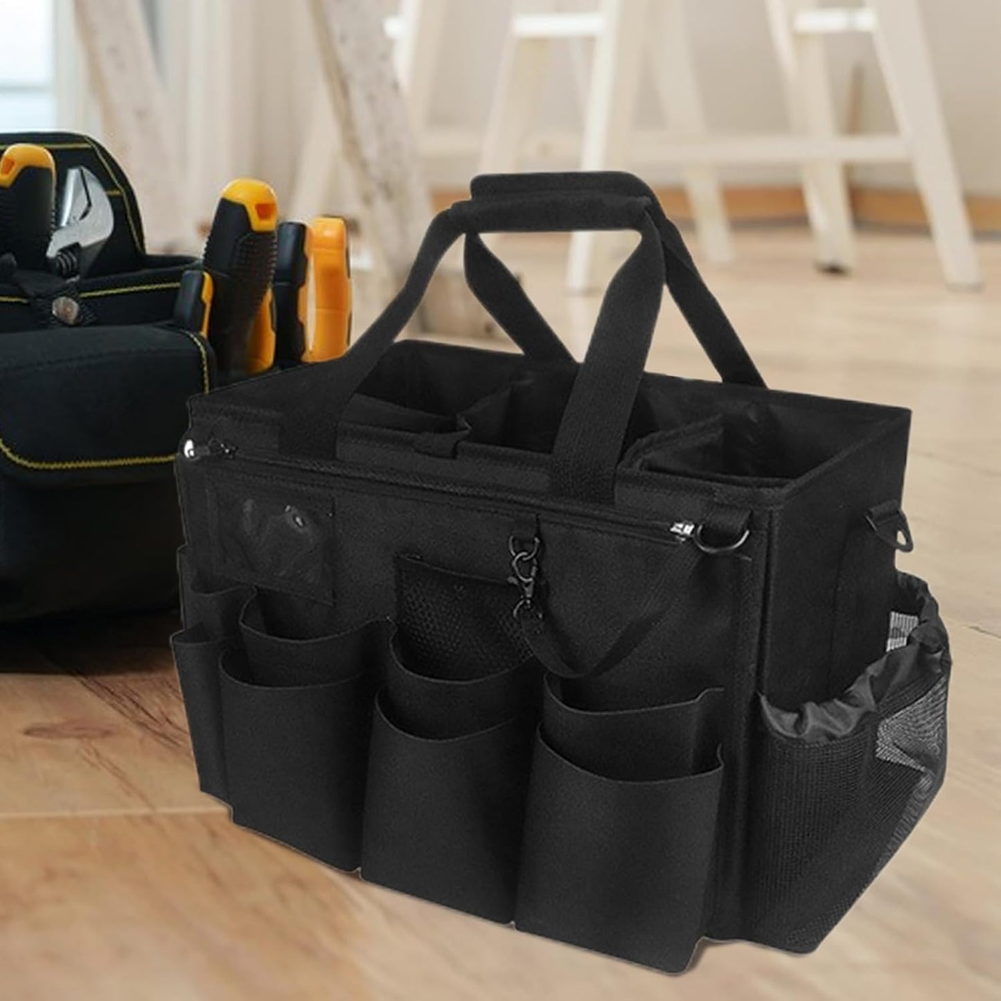  Générique Sacs De Nettoyage Pour Femmes De Ménage - Sac Pliable De Détail Pour Voiture,Porte-Outils Mesh Respirant Imperméable Avec Poignée Bretelle Pour Chiffons Époussetage Cuisine