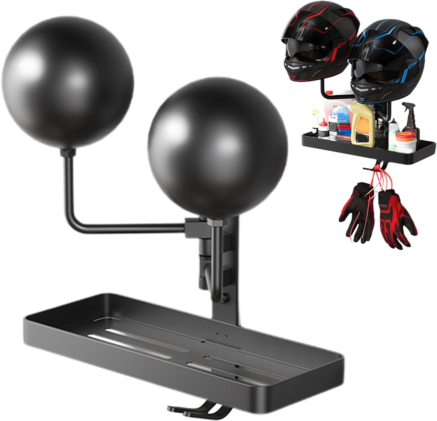  Motorcycle Safety Holder, Wall Mounted Helmet Rack Stand, 39.6/20.6/15.9 Inches, Hat Coat Organizer, Storage Design For Garage And Entryway Motorcycles Gear Display, Black