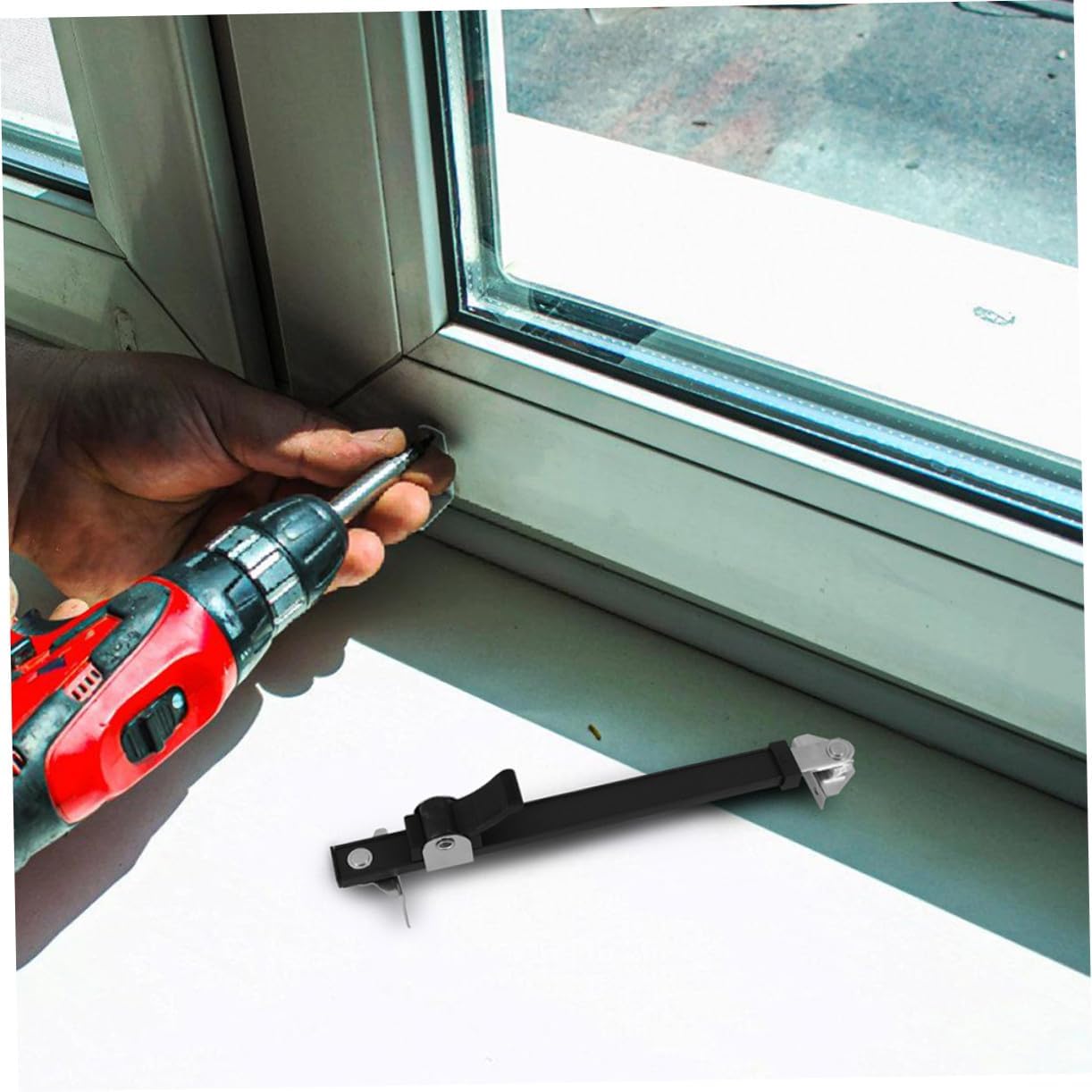  Gatuida Loquet De Fenêtre à Battant Télescopique 2 Pièces Compas De Fenêtre En Aluminium Noir Dispositif De Réglage Anti-Vent Butée Ajustable Et Bois Limiter Sécurité Pour Maison