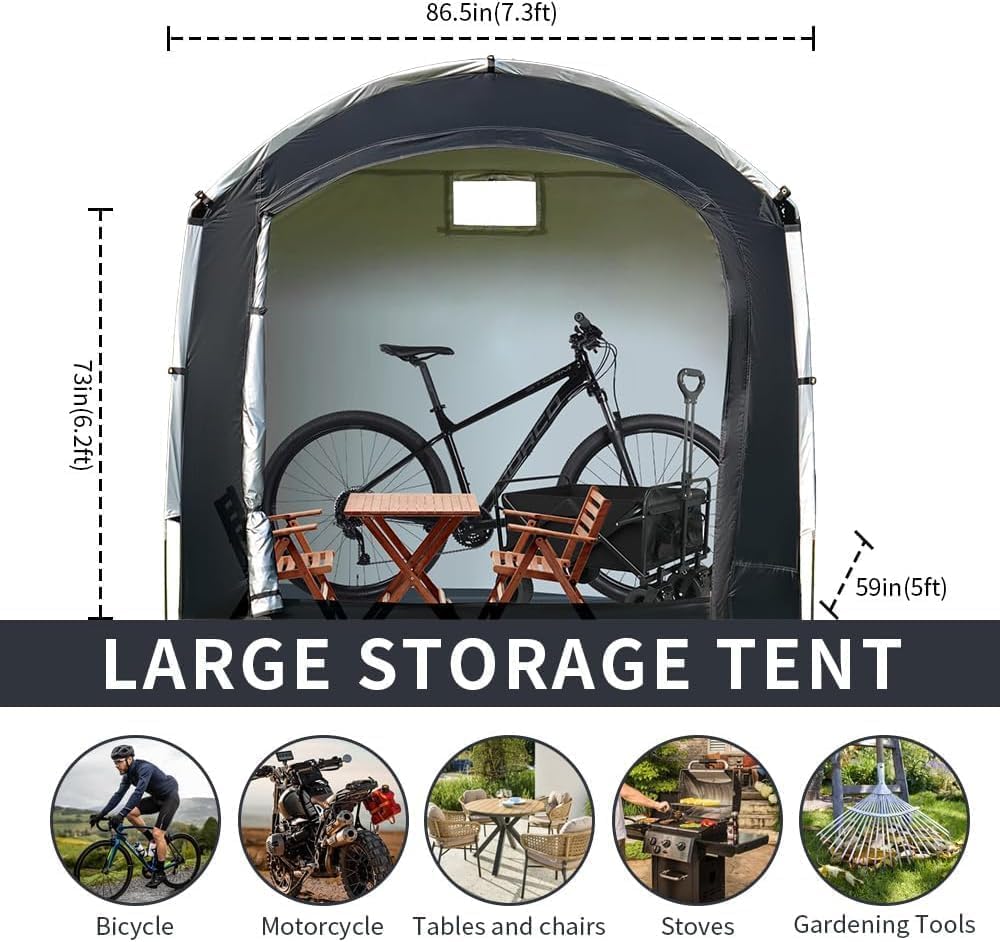 Abri De Rangement Pour Vélo, Abri De Rangement Portable Extérieur Pour Vélo Avec Tissu Oxford 210D PU4000 Imperméable Pour 2/3/4/6/8 Vélos, Abri Pour Moto, Outils De Jardin, Jouets, Pelouse