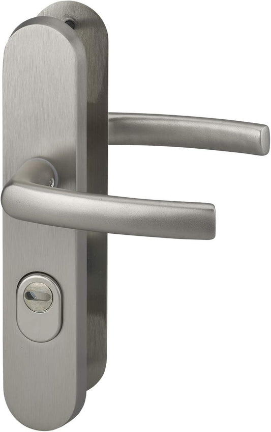  THIRARD - Ensemble De Poignées De Sécurité Pour Porte D'Entrée - Béquille Double - Aluminium Massif - Design Élégant Et Pratique - Entr'Axe De Fixation 216 Mm - Finition Inox - Carré 7 Mm - Gris