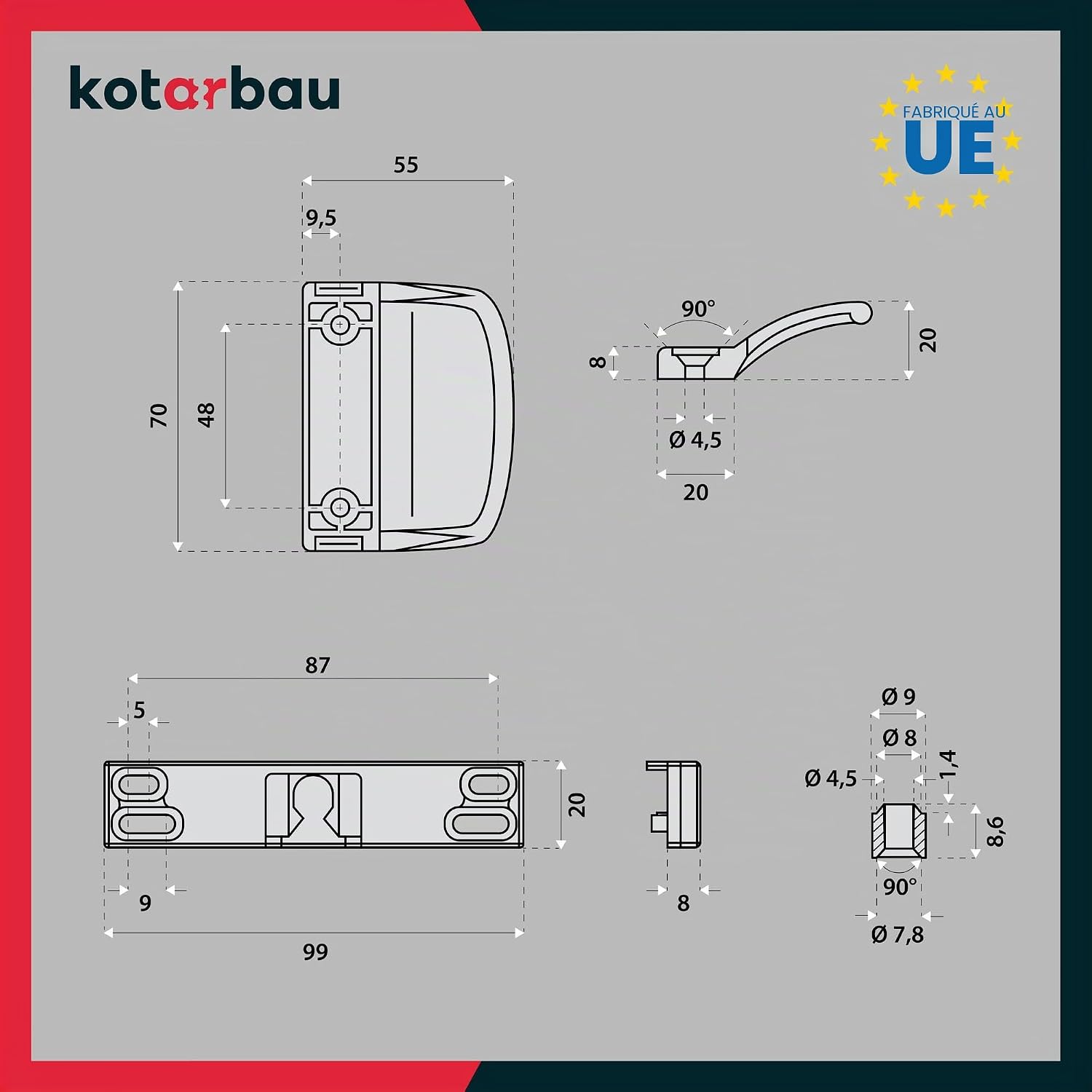  KOTARBAU® Loqueteau De Porte De Balcon Pratique - Anthracite - Sûr Pour Fumeurs - Pour Terrasses - Poignée De Fermeture Universelle