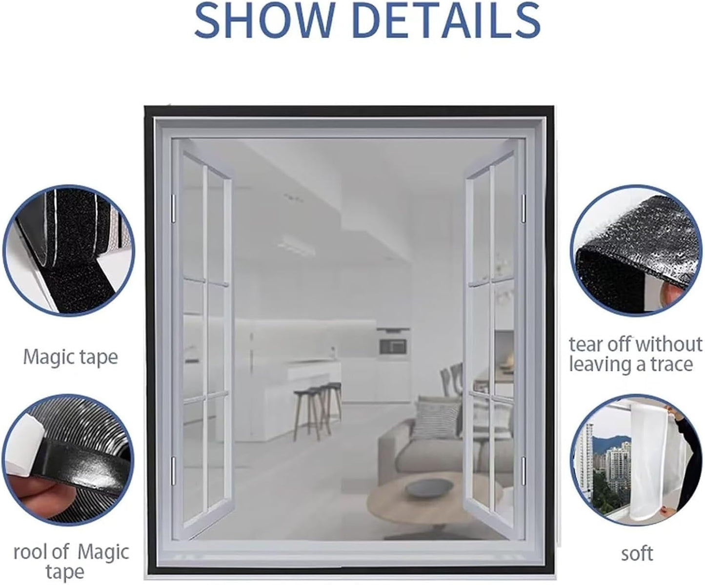  Moustiquaire Fenêtre 60x100cm – DIY, Ajustable & Découpable, Sans Perçage Bande Auto-agrippante, Blanc