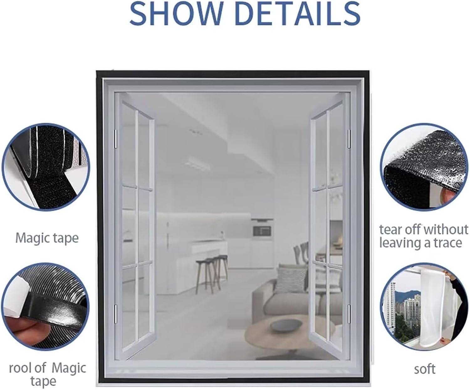  Moustiquaire Fenêtre 60x100cm – DIY, Ajustable & Découpable, Sans Perçage Bande Auto-agrippante, Blanc