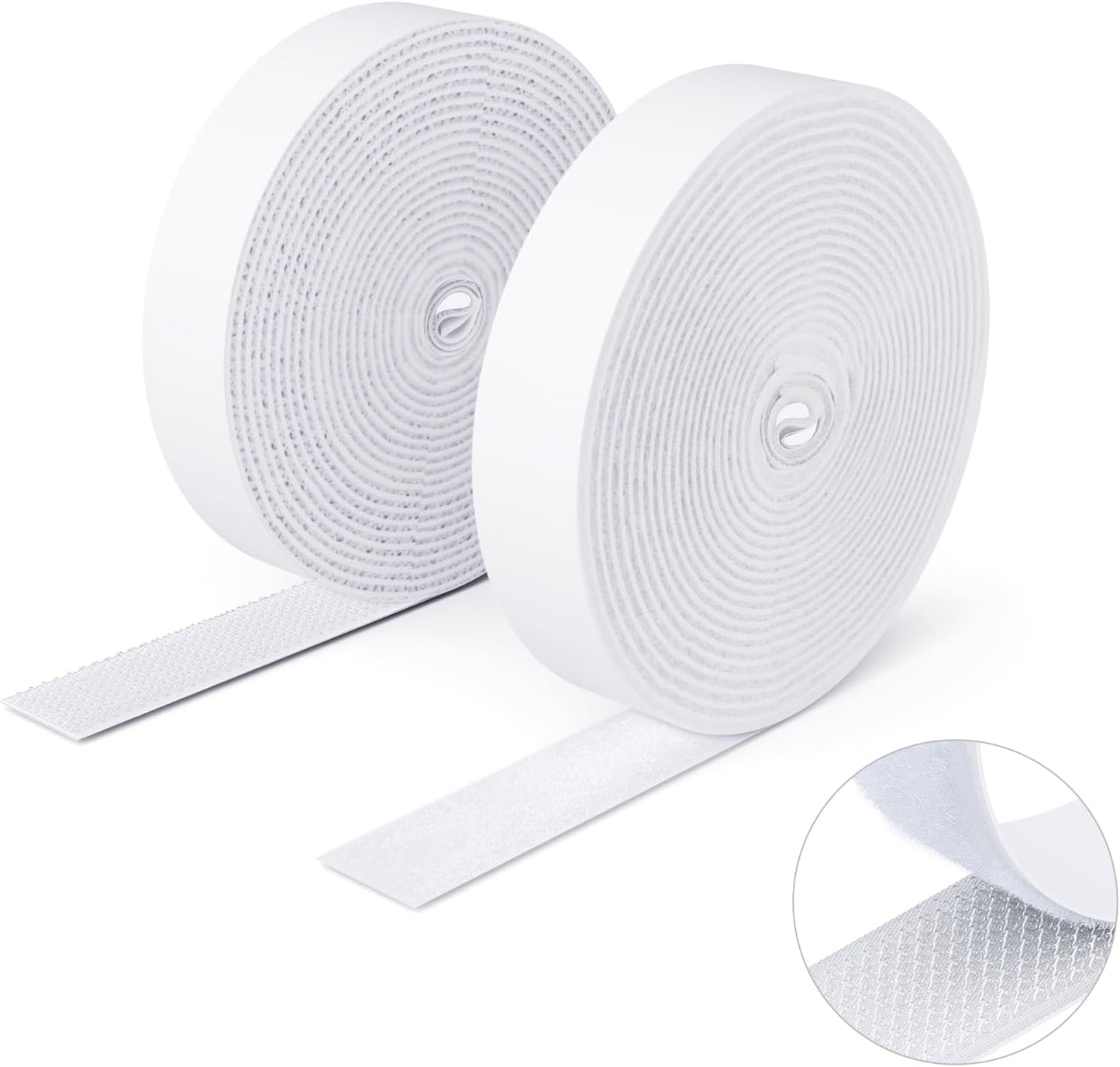  Double Sided Hook And Loop Tape, 20MM X 8M Self Adhesive Tape, Heavy Duty Tape, Interlocking Tape For Photo Frame, Mosquito Net, Carpet, DIY - White