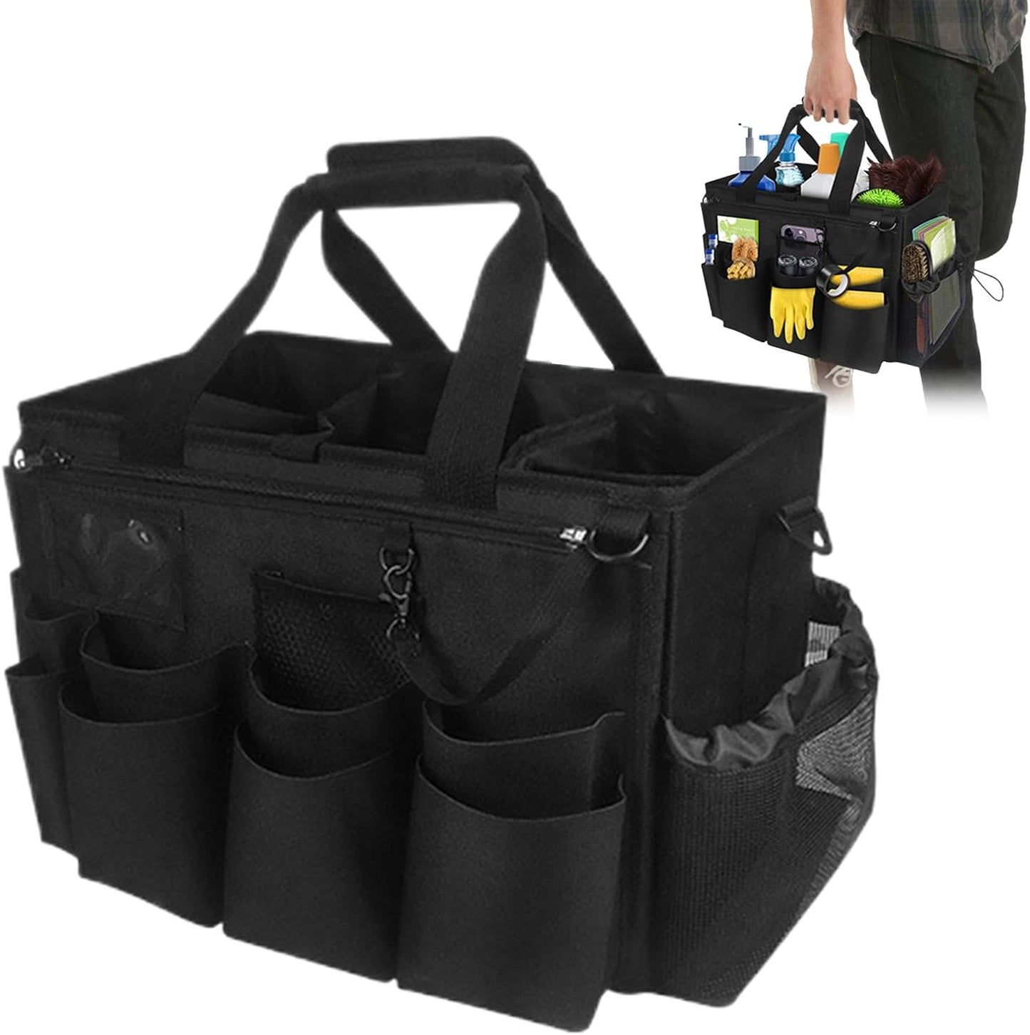  Générique Sacs De Nettoyage Pour Femmes De Ménage - Sac Pliable De Détail Pour Voiture,Porte-Outils Mesh Respirant Imperméable Avec Poignée Bretelle Pour Chiffons Époussetage Cuisine