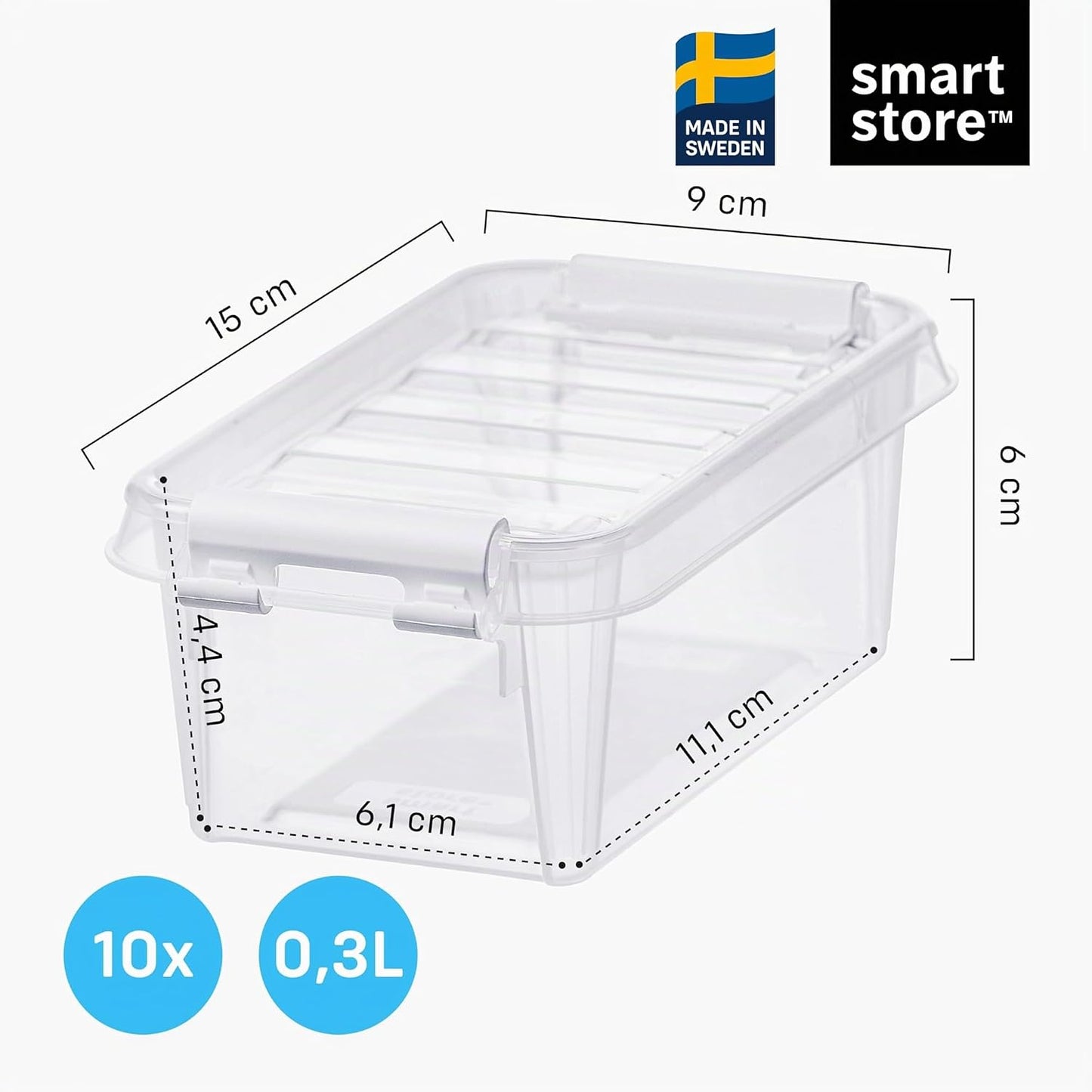  SmartStore - 10x Petite Boîte De Rangement Plastique Avec Couvercle 0,3L (15x9x6cm) | Empilable Et De Qualité Alimentaire | Boîte Plastique Avec Couvercle & Coins Renforcés | Garantie 10 Ans