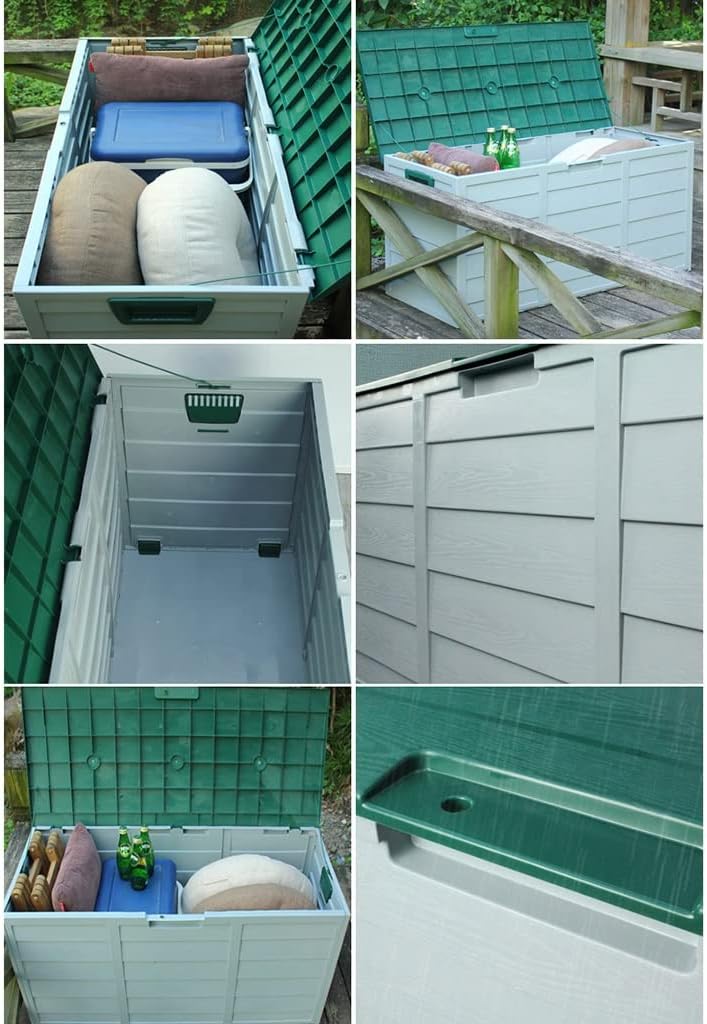  Grande Boîte De Pont En Plastique Avec Couvercle Rabattable, Boîte De Rangement Extérieure Étanche À La Poussière Et Résistante Aux UV, Jouets De Piscine, Outils De Jardin ( Couleur : Gray+brown )