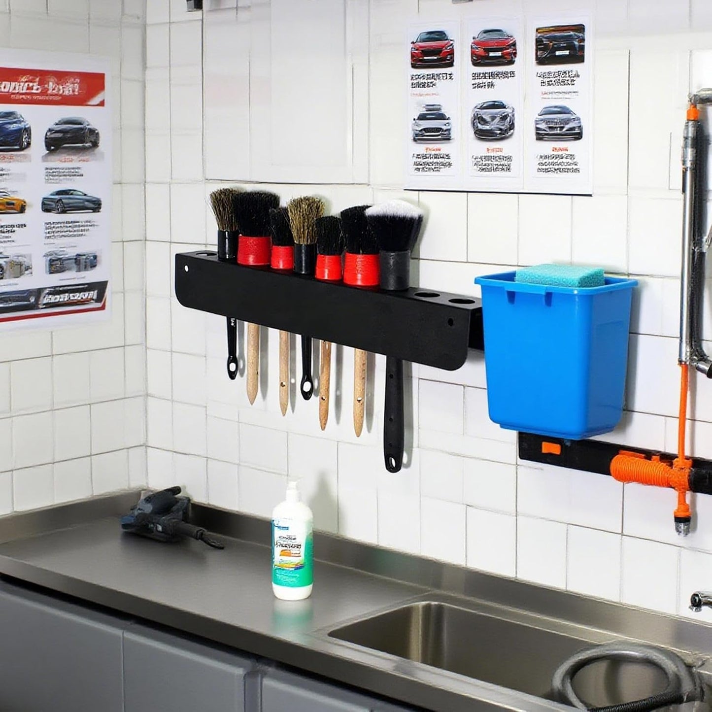  Organisateur De Brosses Détaillant La Voiture - Rack De Cintre D'outils à Montage Mural | Stockage Sécurisé Pour Les Brosses De Détail Automatique Brôles Équipement De Nettoyage Outils De Garage Van D