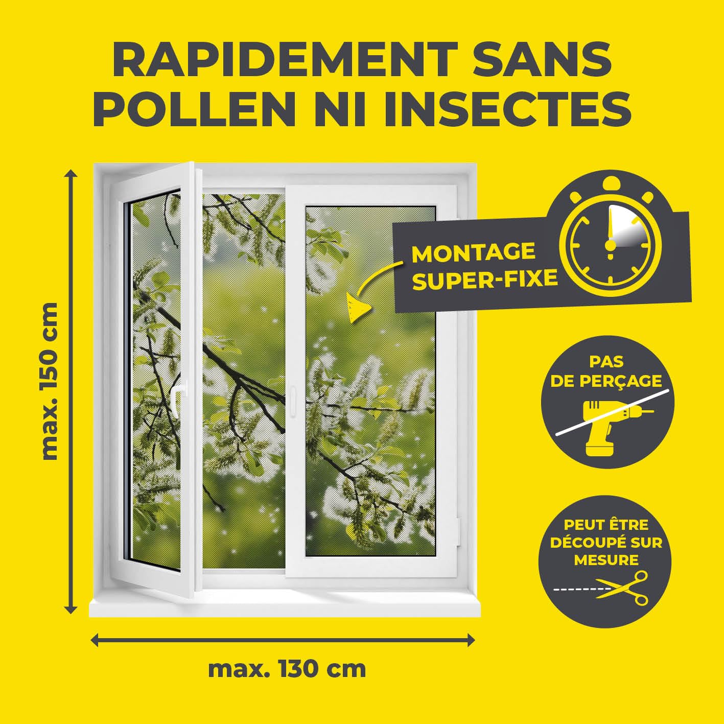  EASYmaxx Moustiquaire De Fenêtre Avec Protection Contre Le Pollen & Magic Click | Peut être Découpée Pour Des Fenêtres Jusqu'à 150x130cm | Montage Facile Avec 12 Aimants - Pas De Perçage [Anthracite]