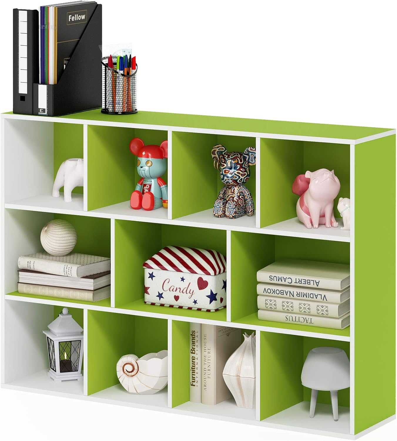  Furinno Luder Bibliothèque Etagère De Rangement Ouverte à 5 Cubes, Blanc/Bleu Clair