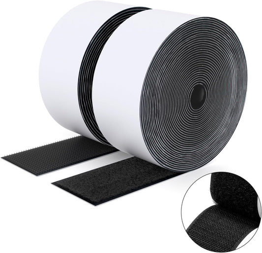  Ruban Adhésif Double Face à Crochets Et à Boucles, 50MM X 5M Ruban Adhésif Autocollant, Bandes Robustes, Ruban à Emboîtement Pour Cadres De Photos, Moustiquaires, Tapis, Bricolage - Noir