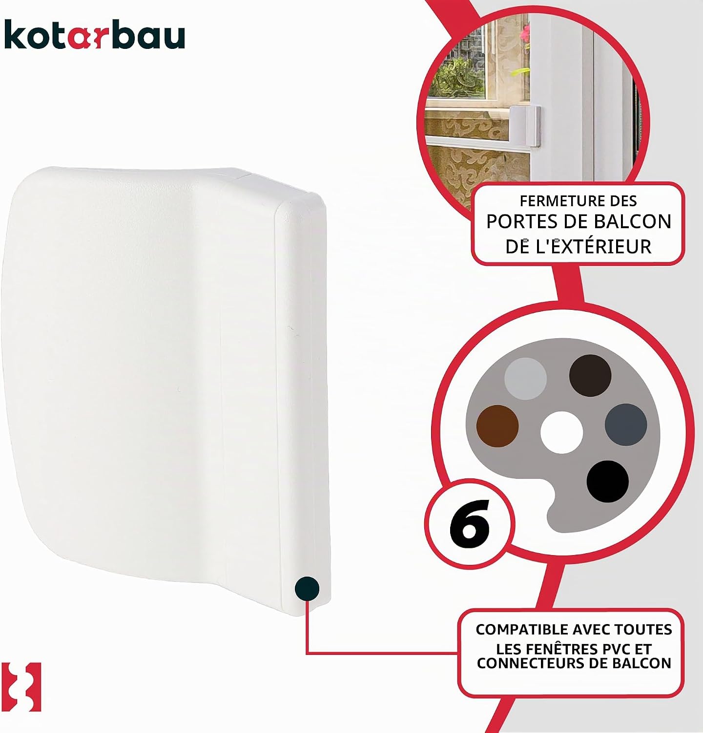  KOTARBAU Loqueteau De Porte De Balcon Pratique - 6 Couleurs Différentes - Sécurité Fumeur - Poignée De Porte De Balcon Universelle - Blanc