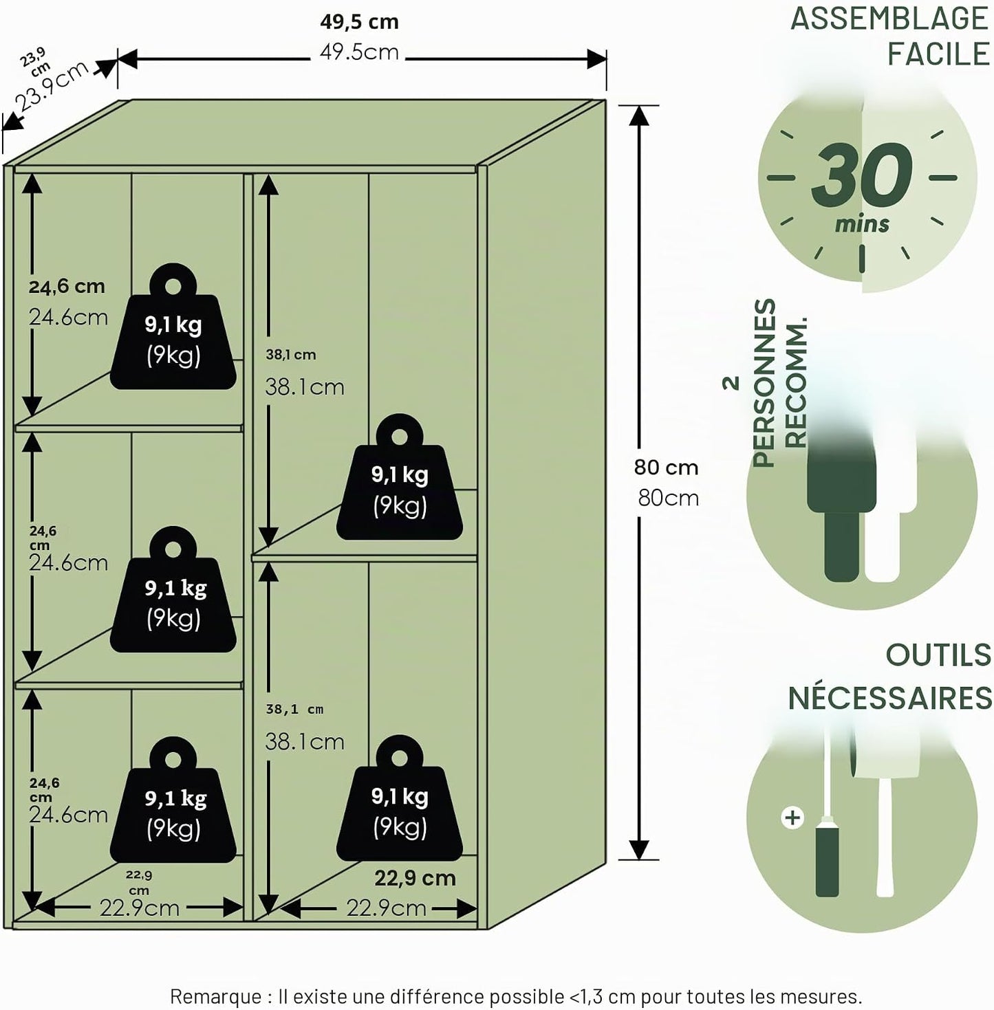  Furinno Luder Bibliothèque Etagère De Rangement Ouverte à 5 Cubes, Blanc/Vert