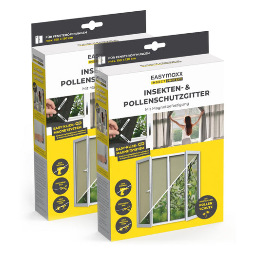  EASYmaxx Moustiquaire De Fenêtre Avec Protection Contre Le Pollen & Magic Click | Peut être Découpée Pour Des Fenêtres Jusqu'à 150x130cm | Montage Facile Avec 12 Aimants - Pas De Perçage [2 Pièces]