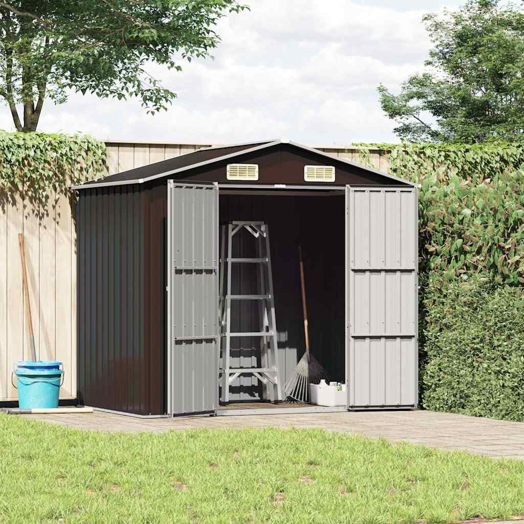  Abri De Jardin Vert En Métal Galvanisé 205x129x183 Cm, Cabanon De Rangement Pour Outils Et Mobilier Extérieur Avec Ventilation Et Portes Doubles