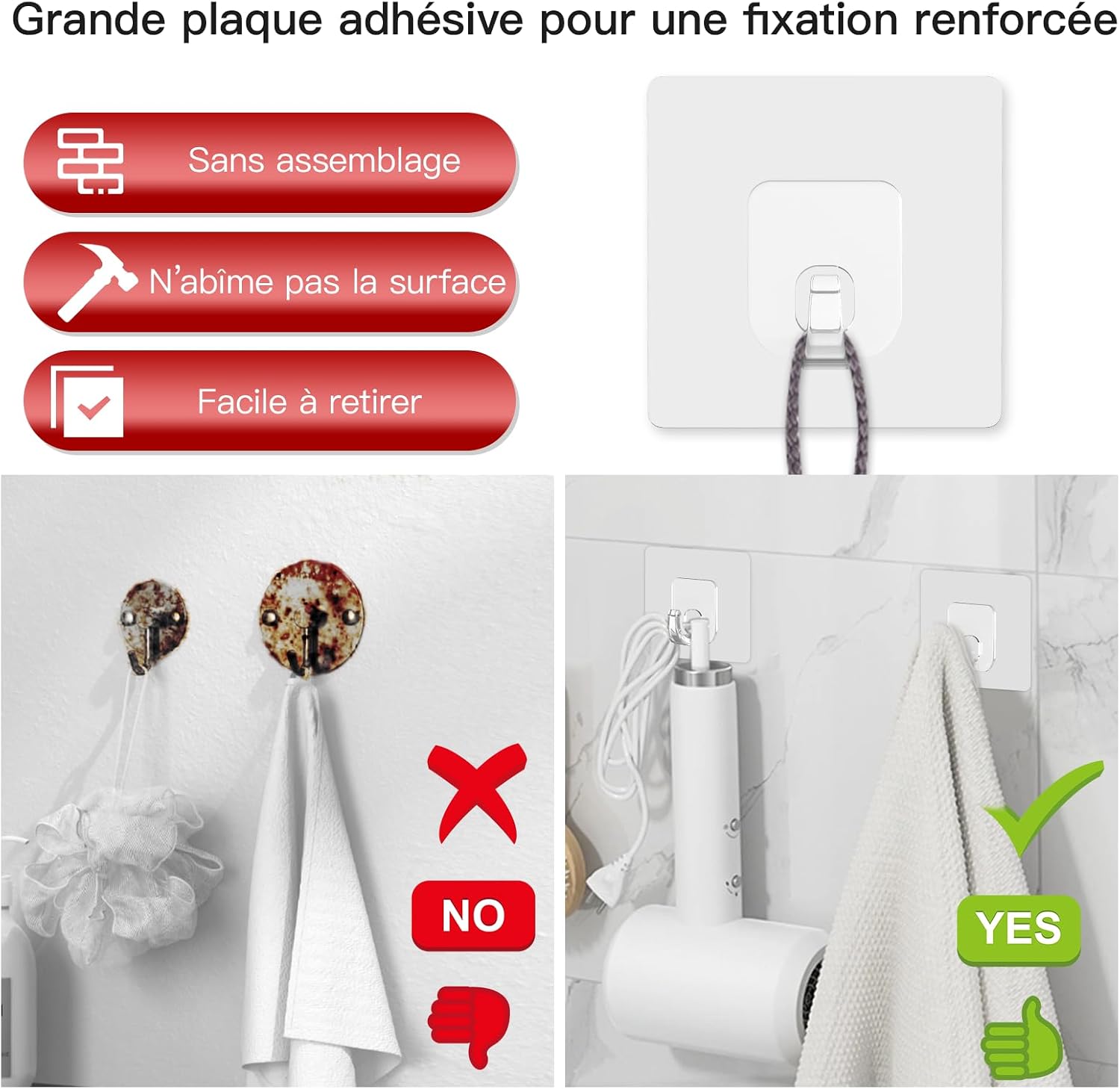 Latoxcaa Lot De 10 Grands Crochets Adhésifs Transparents Extra Puissants - 15 Kg (max) - Charge Lourde - 100 % Respectueux Du Mur - Pour Cuisine, Salle De Bain, Bureau - Crochets Adhésifs Universels