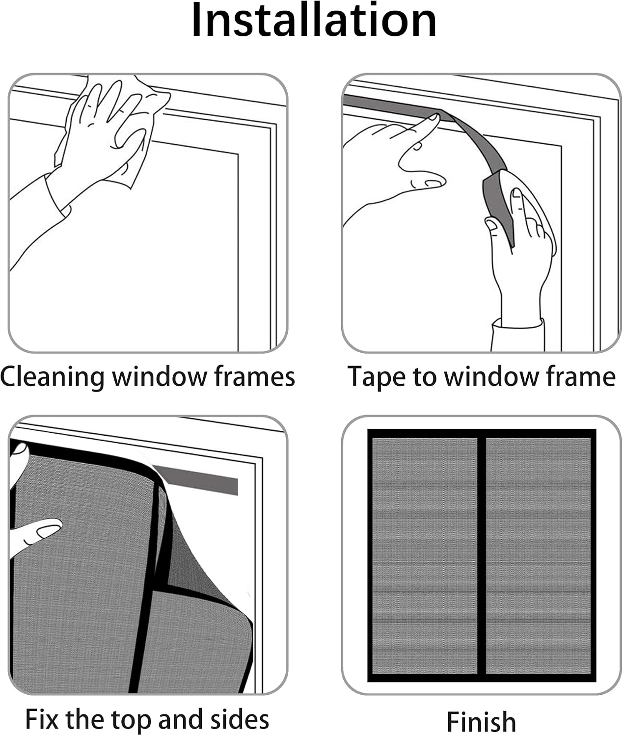  Moustiquaire Magnétique Pour Porte Fenêtre 143 X 126 Cm Anti-Mosquito Auto-Adhésif Rideau Sans Perçage Facile à Installer Pour Salon Fenêtre Balcon, Noir