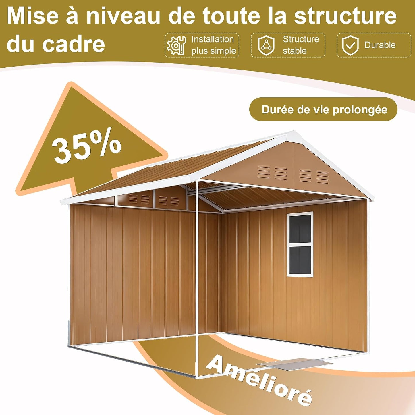  Abri De Jardin Métallique 184x116 Cm - Cabanon Extérieur Avec Fenêtre, Aération Et Porte Verrouillable, Rangement Vélos Et Outils, Sans Fondation (Brun)
