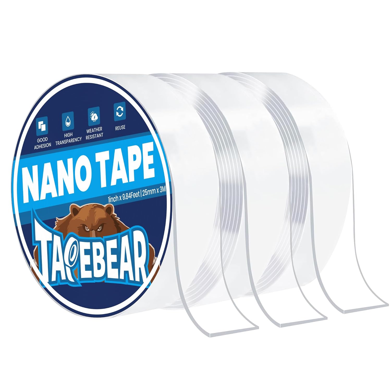  TAPEBEAR Ruban Adhésif Nano Double Face 30mm X 5m, Extra Fort, Réutilisable Et Sans Trace Pour Photos, Posters, Tapis (2mm D'épaisseur)