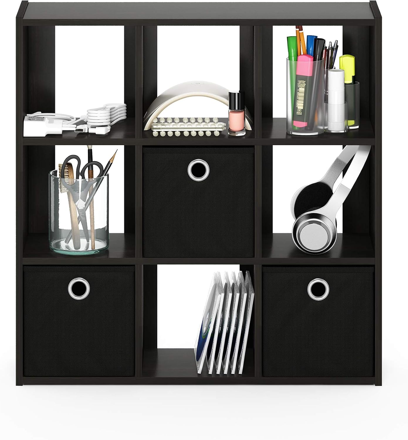  Furinno 13207EX/BK Simplistic Organisateur à 9 Cubes Avec Bacs, Expresso / Noir