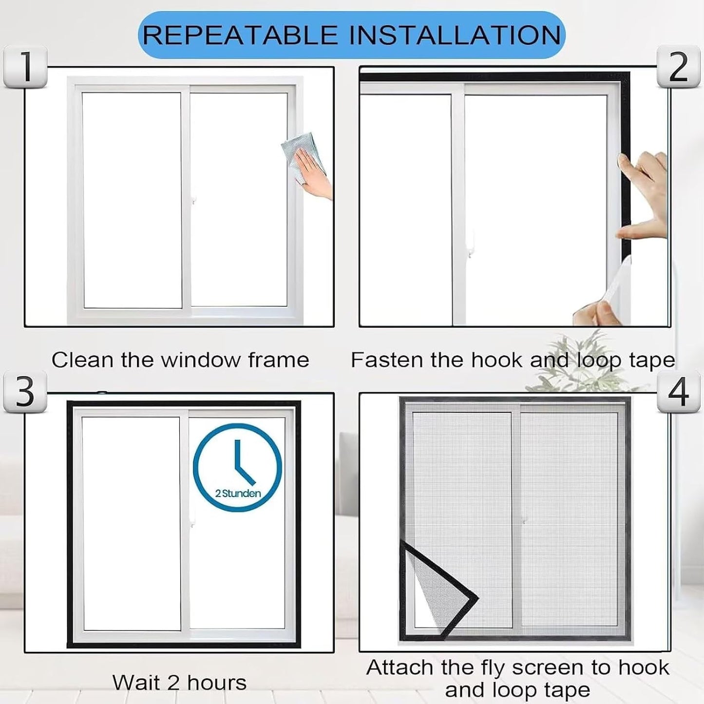  Moustiquaire Fenêtre 60x100cm – DIY, Ajustable & Découpable, Sans Perçage Bande Auto-agrippante, Blanc