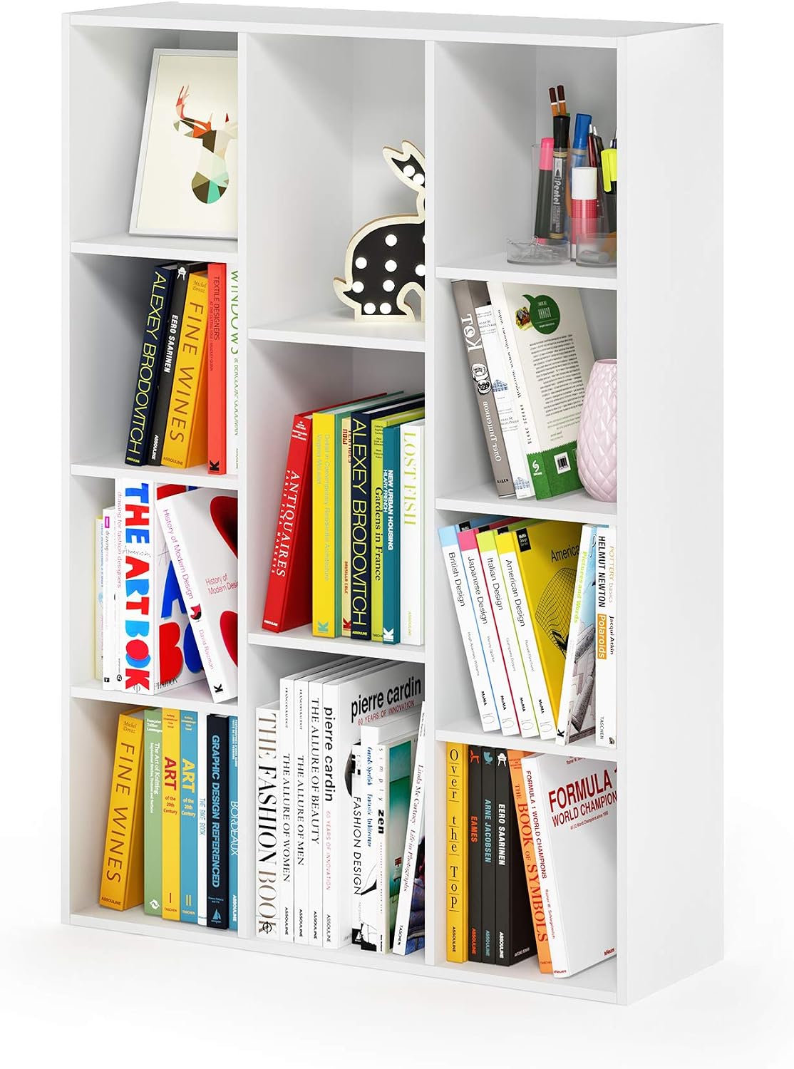  Furinno Luder Bibliothèque Etagère De Rangement Ouverte à 5 Cubes, Blanc/Vert