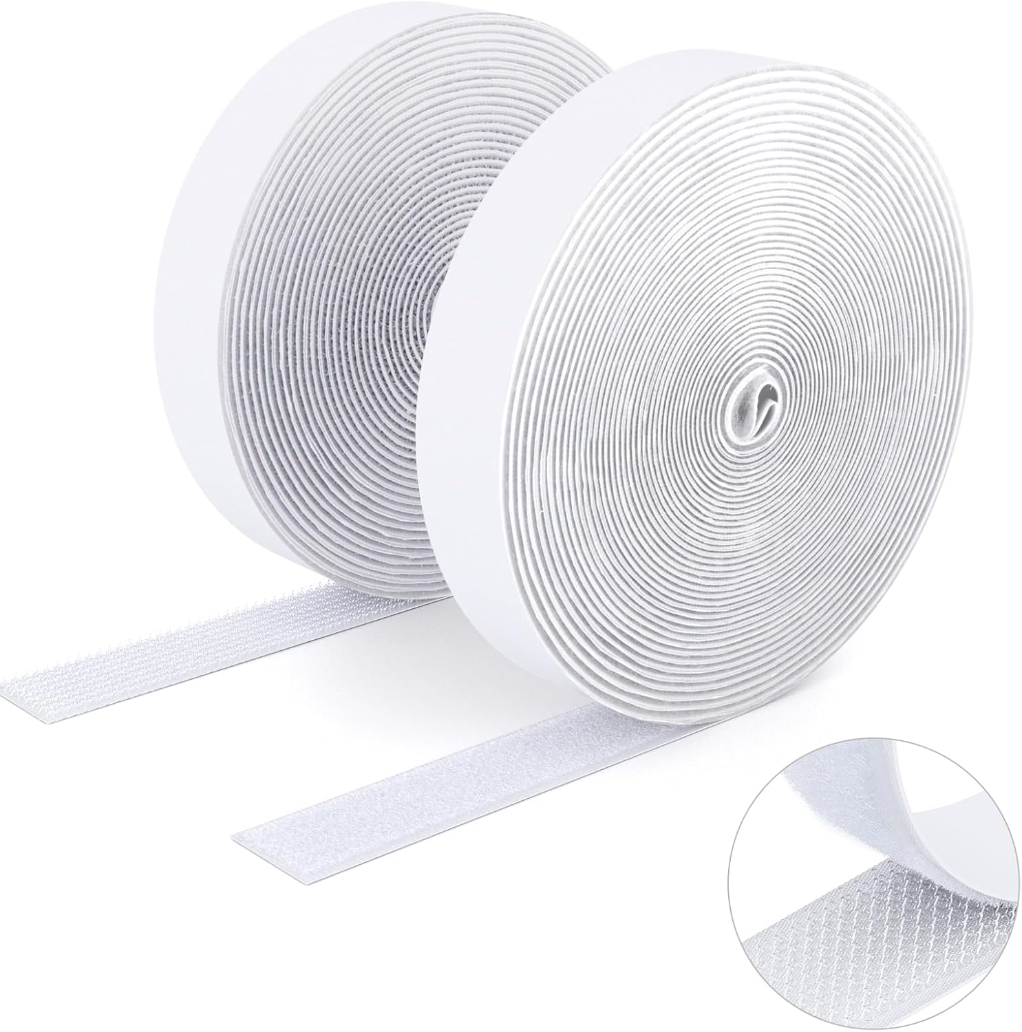  Double Sided Hook And Loop Tape, 20MM X 8M Self Adhesive Tape, Heavy Duty Tape, Interlocking Tape For Photo Frame, Mosquito Net, Carpet, DIY - White