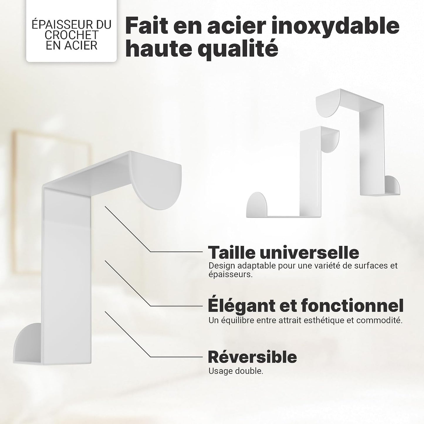  Minismus Ensemble De 4 Porte Crochet – Accroche-Porte Inoxydable, Utilisables Individuellement – Torchon, Manteau, Sac, Porte D’Armoire, Placard De Cuisine Accroche (Blanc)