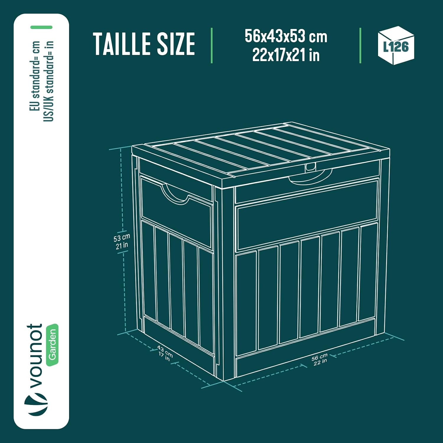  Vounot® Coffre De Rangement Extérieur 126L Boîte De Jardin Étanche Anti UV Couvercle Verrouillable Avec Poignées Encastrées 56 X 43 X 53 Cm Pour Jardin Terrasse Balcon Piscine Effet Bois Noir