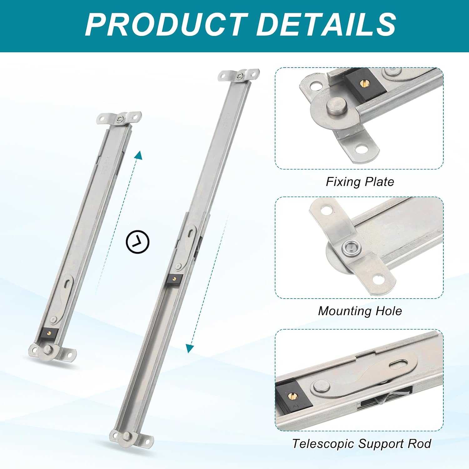  Sourcing Map Lot De 2 Charnières De Fenêtre, 25,4 Cm En Acier Inoxydable 304, Supports De Fenêtre Télescopiques Réglables, Kit De Matériel De Contrôle D'angle, Argenté