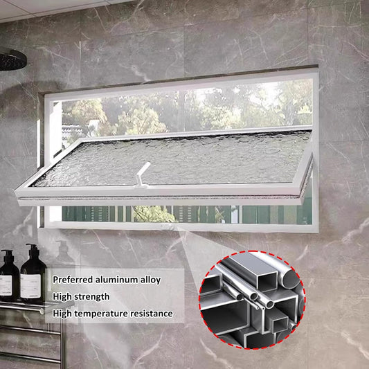  Rectangular Home Window, Ventilated Metal Frame Sliding Window Replacement, 360° Rotatable Tempered Glass Window For Basement, Garage, Bathroom (White, 50 X 30 Cm/19 Inches)