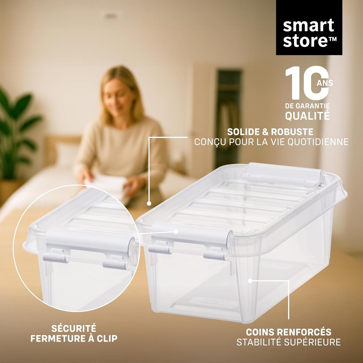  SmartStore - 10x Petite Boîte De Rangement Plastique Avec Couvercle 0,3L (15x9x6cm) | Empilable Et De Qualité Alimentaire | Boîte Plastique Avec Couvercle & Coins Renforcés | Garantie 10 Ans