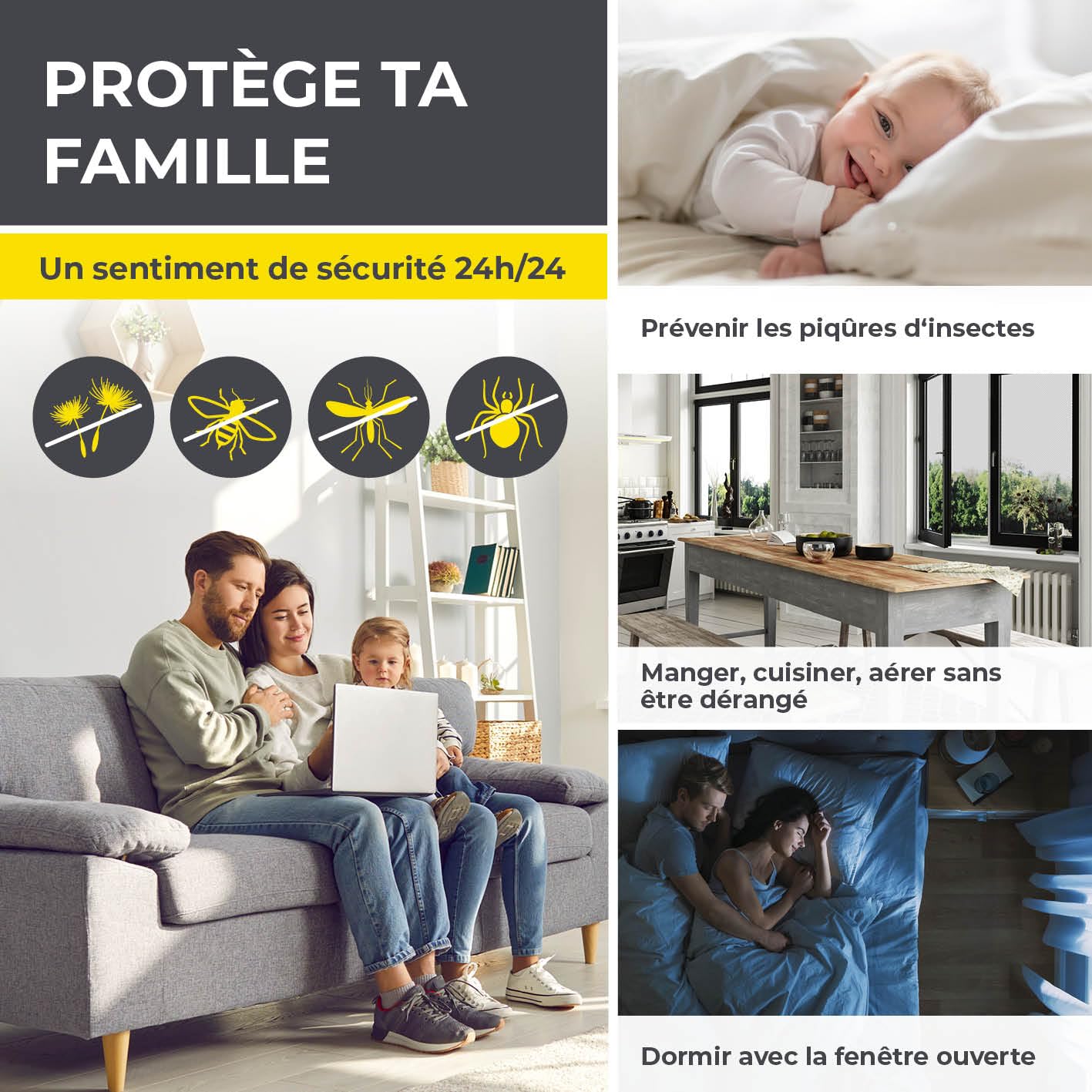  EASYmaxx Moustiquaire De Fenêtre Avec Protection Contre Le Pollen & Magic Click | Peut être Découpée Pour Des Fenêtres Jusqu'à 150x130cm | Montage Facile Avec 12 Aimants - Pas De Perçage [Anthracite]