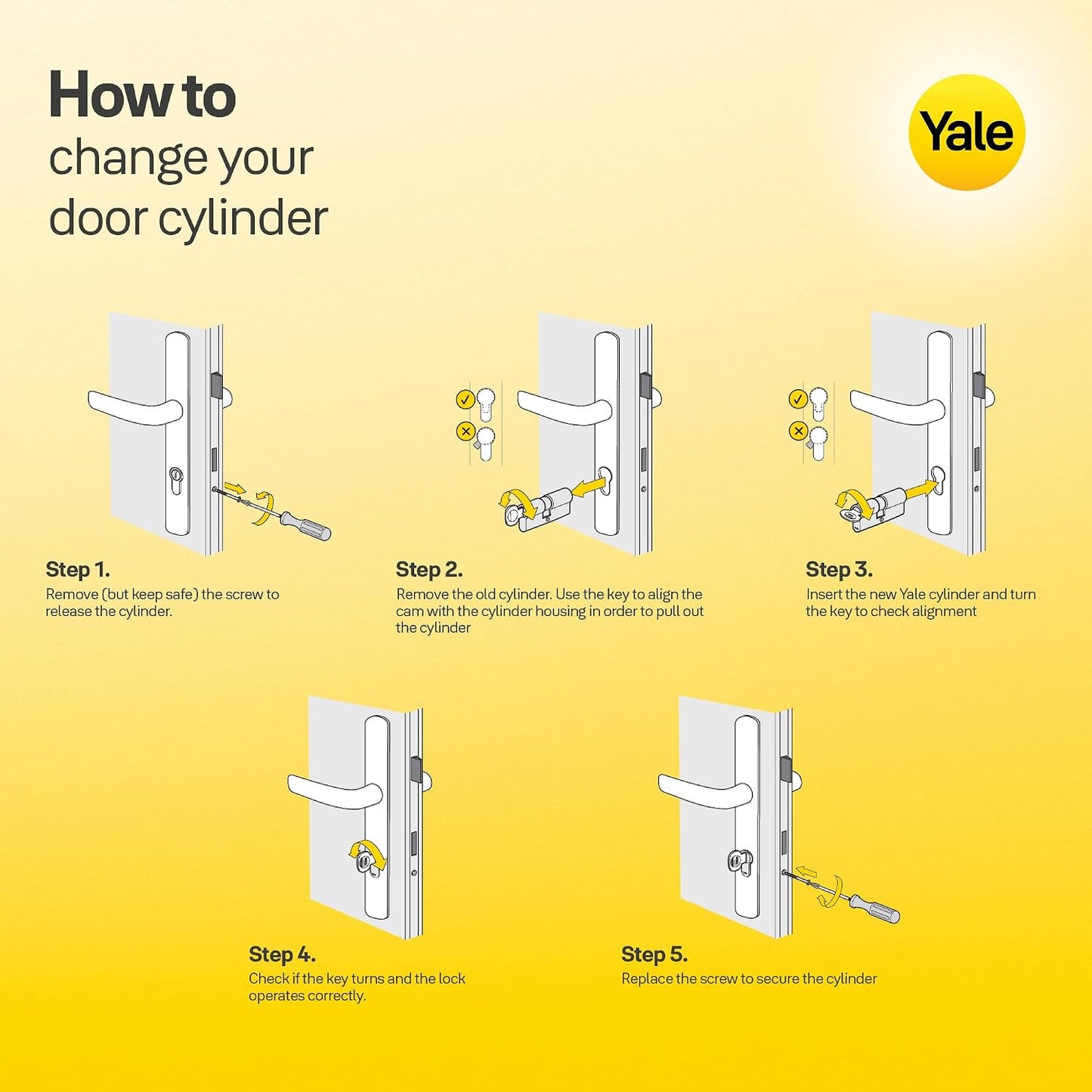  Yale Cylindre De Serrure Débrayable 30x40 Mm, 6 Goupilles - Porte Extérieure, Porte Intérieure, Porte D'Entrée - YC1000+ - 4 Clés Réversibles, Nickelé