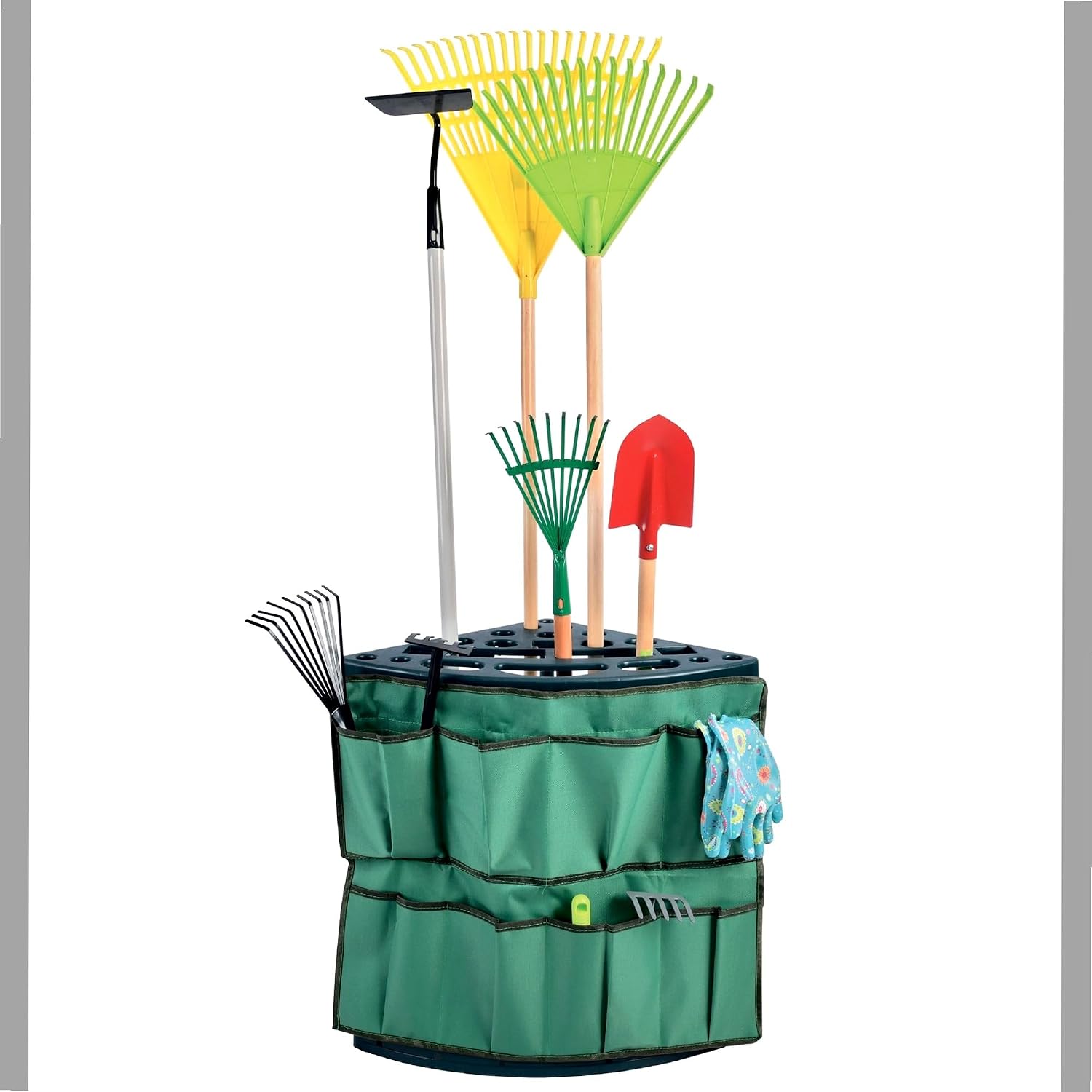  WERKA PRO Range Outils De Jardin D'Angle Avec Housse - Polypropylène - 8 Poches De Rangement - Fixation Murale - Dimensions 43 X 43 X 59 Cm - Couleur Verte