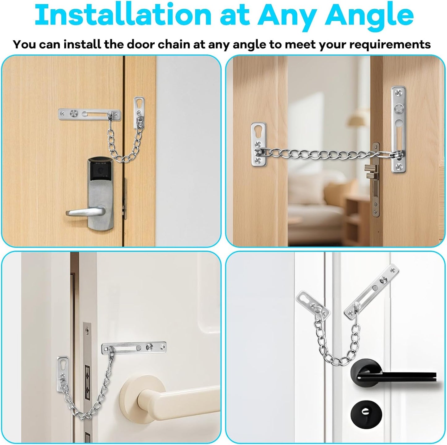 Elzle Chaîne De Sécurité Pour Porte En Acier Inoxydable, Avec Bouton Anti-Vol, 4 Vis Incluses, Sécurité Pour Porte D'Entrée, Portes Intérieures & Fenêtres (Argent)