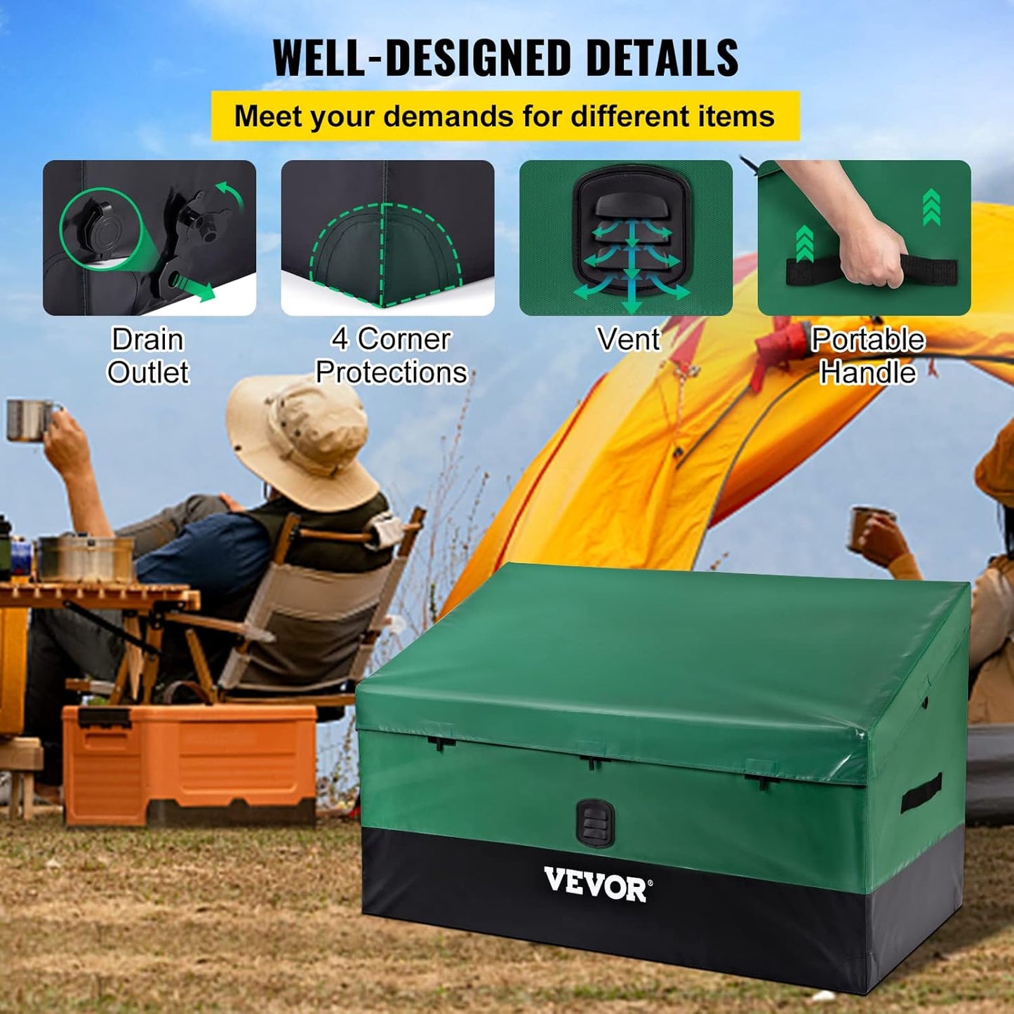  VEVOR Boîte De Rangement D'extérieur En Polyéthylène étanche Avec Cadre Galvanisé, Protection Contre Les Intempéries Et Portable, Pour Camping, Jardin, Piscine Et Cour, Noir Et Vert
