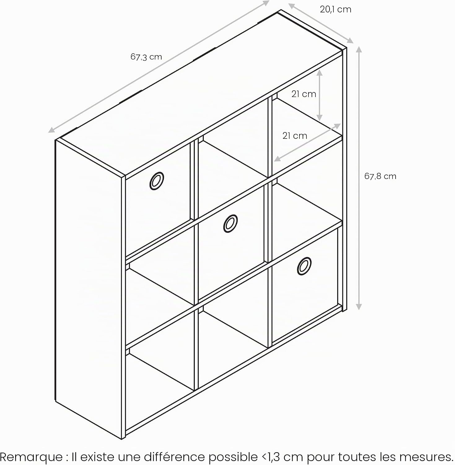  Furinno Simplistic Organisateur à 9 Cubes Avec Bacs, Chêne Français Gris/Noir, Bois Dense, One Size