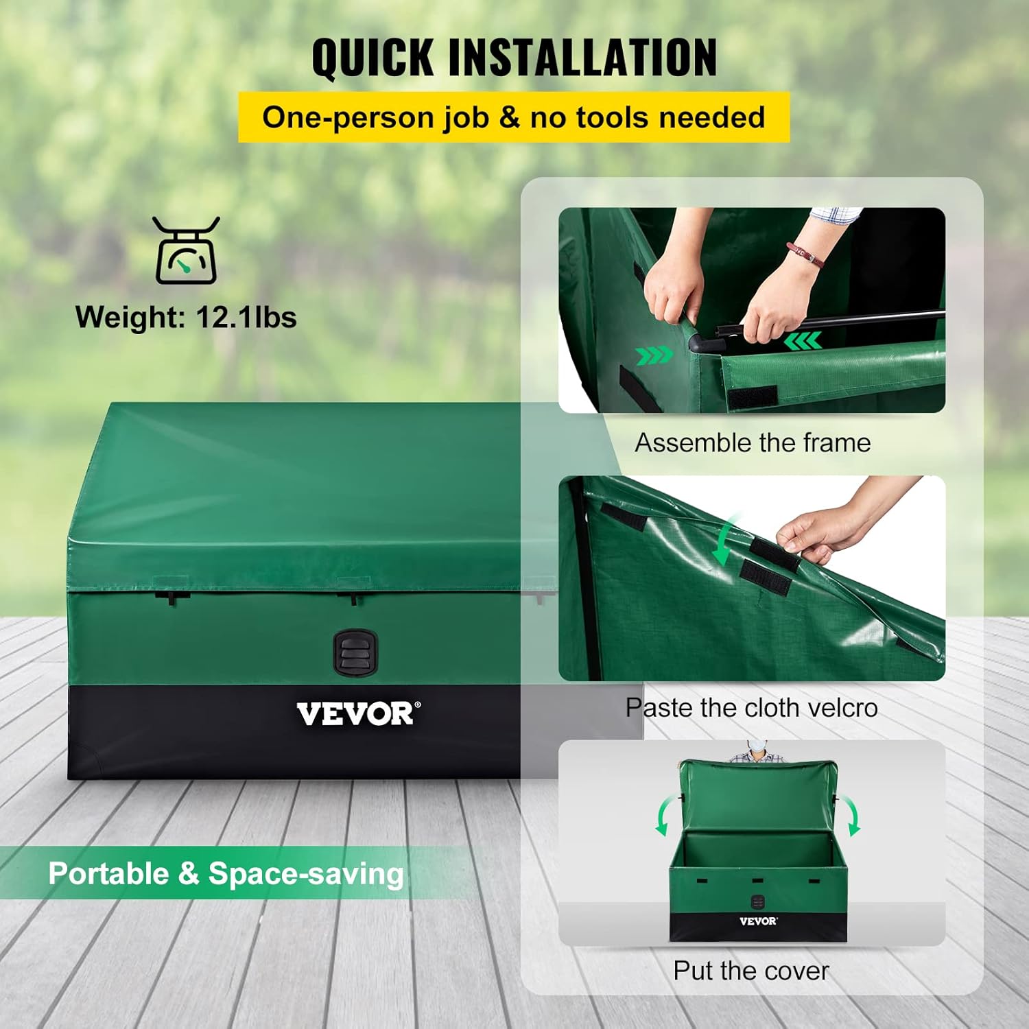  VEVOR Boîte De Rangement D'extérieur En Polyéthylène étanche Avec Cadre Galvanisé, Protection Contre Les Intempéries Et Portable, Pour Camping, Jardin, Piscine Et Cour, Noir Et Vert
