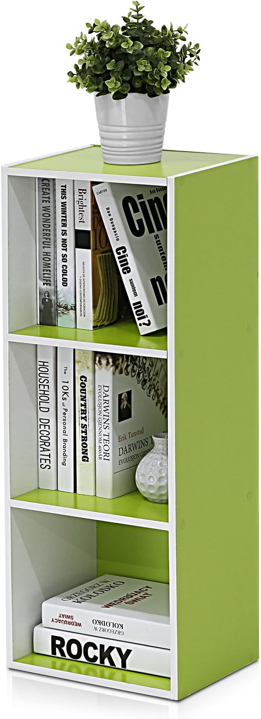  Furinno Luder Bibliothèque Etagère De Rangement Ouverte à 5 Cubes, Blanc/Vert