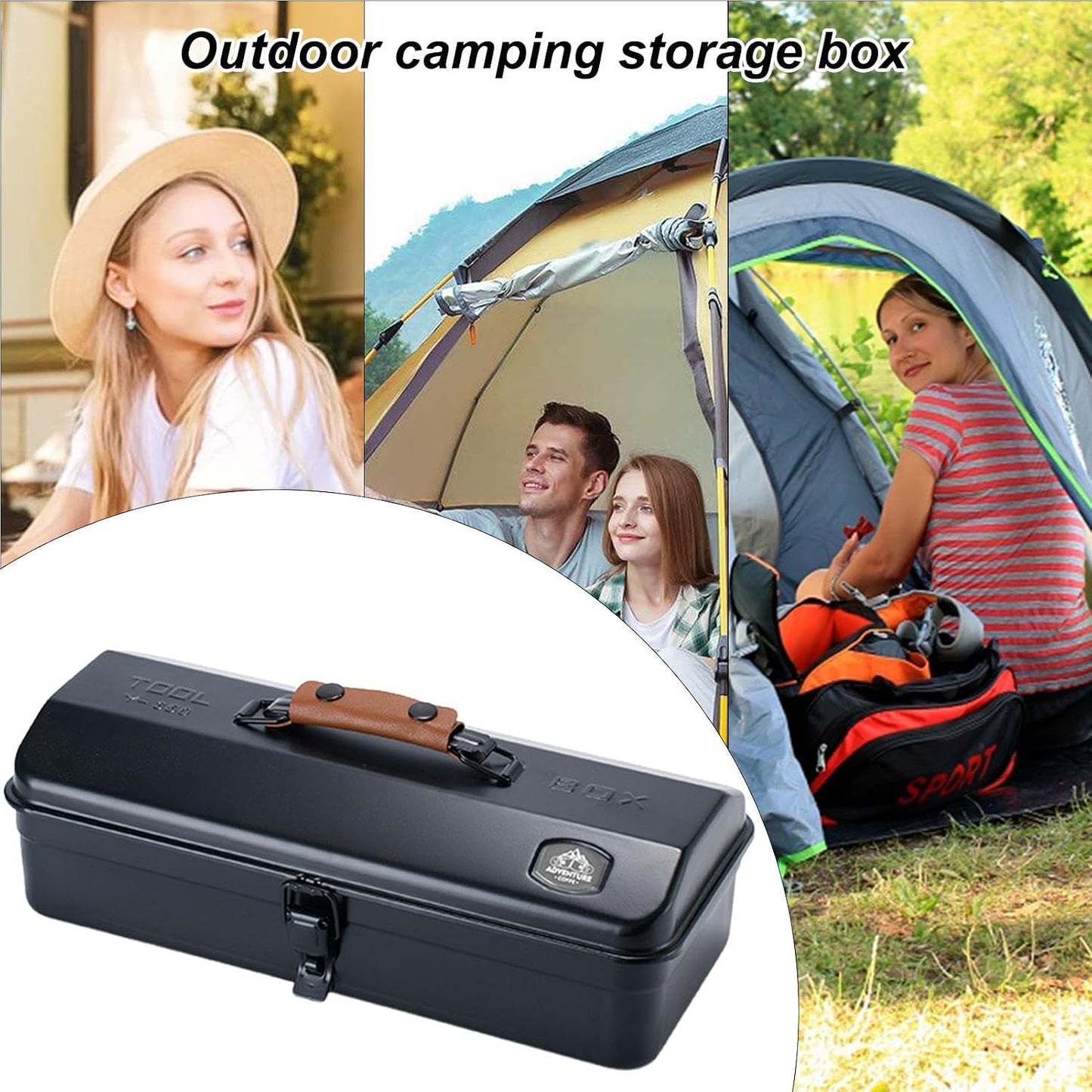  Boîte De Rangement En Métal Portable Portable, étui à Outils En Fer De Camping, Organisateur De Toit De Hanche, Poignée De Transport Robuste, Autocollants Bonus Inclus, Parfait Pour L'extérieur, L'équ