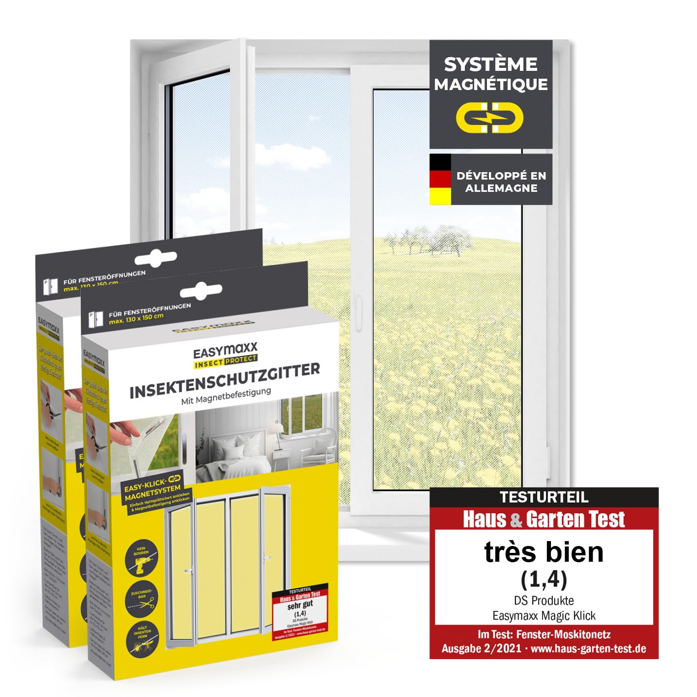  EASYmaxx Moustiquaire Pour Fenêtre Avec Bande Auto-agrippante | Découpable Jusqu’à 130 X 150 Cm | Montage Facile – Sans Percer Ni Visser | Filet Anti-insectes Autocollant - 1 Pièce [Noir]