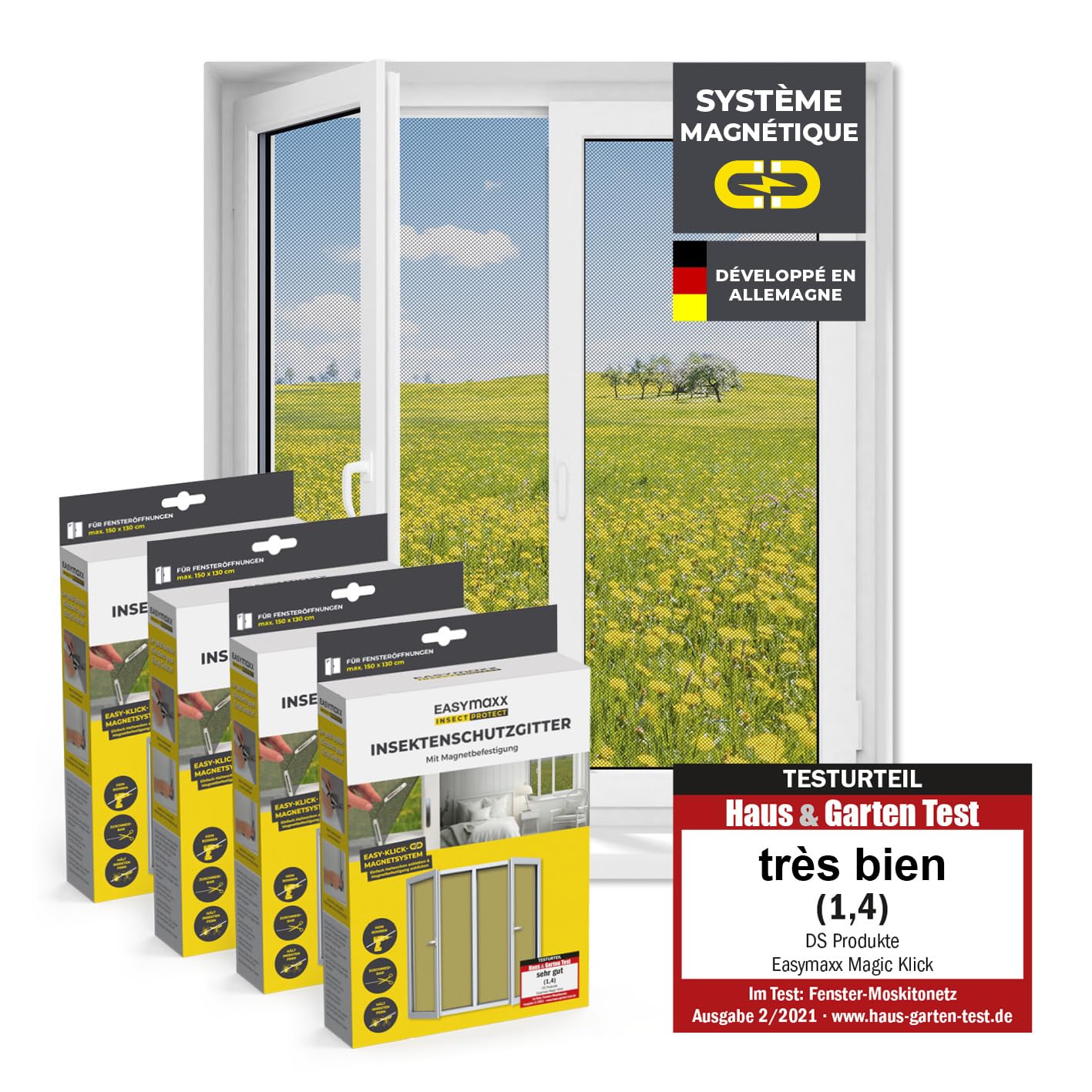  EASYmaxx Moustiquaire De Fenêtre Avec Protection Contre Le Pollen & Magic Click | Peut être Découpée Pour Des Fenêtres Jusqu'à 150x130cm | Montage Facile Avec 12 Aimants - Pas De Perçage [Anthracite]