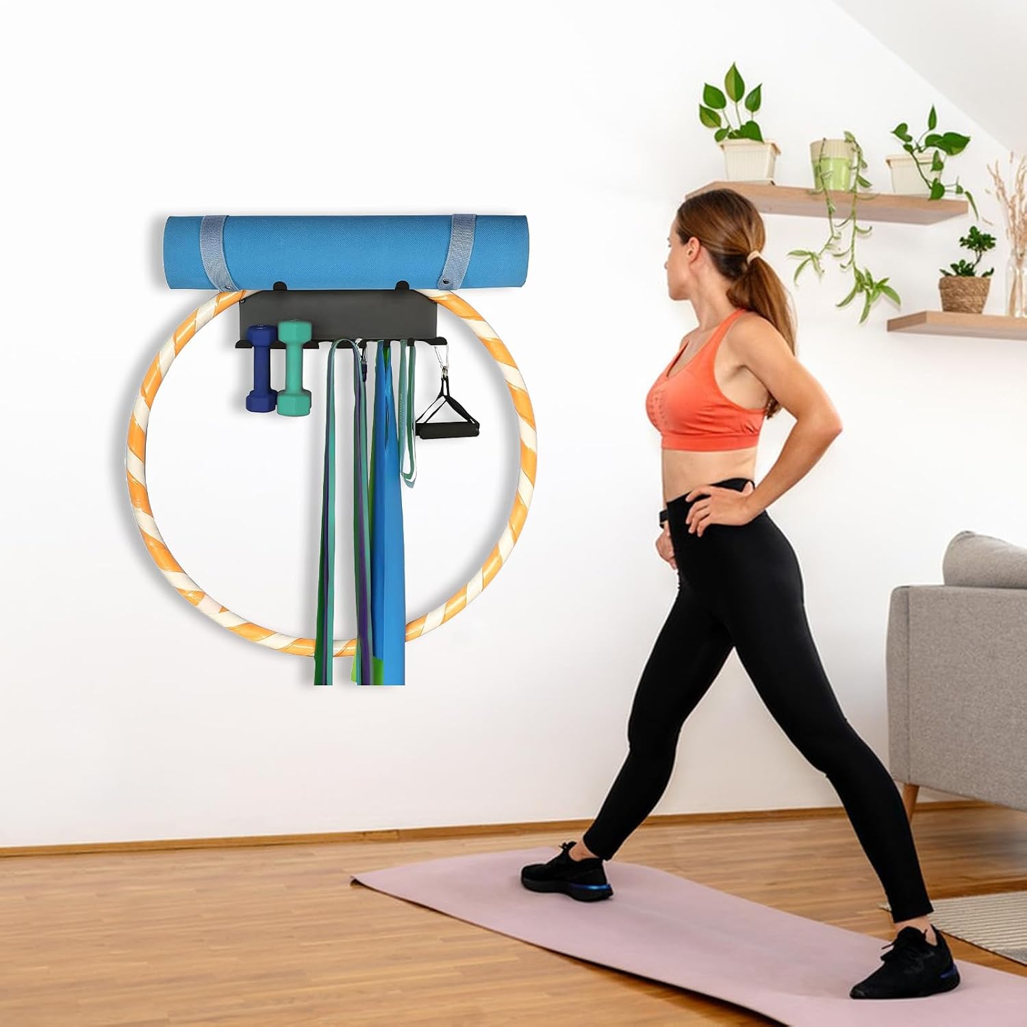  Rangement Mural De Salle De Sport, Organiseur D'équipement, étagère Montée Robuste De 11,4 Cm, Design Peu Encombrant, Système De Suspension Polyvalent Pour Entraînement à La Maison, Yoga, Entraînement
