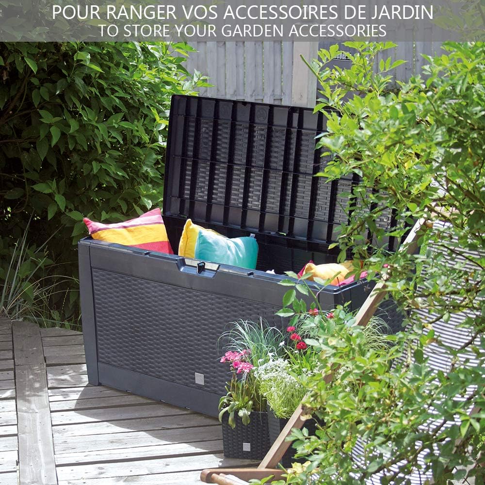  Vounot® Coffre De Rangement Exterieur 310L En PP 119 X 48 X 60 CM Fabriqué En Europe Style Polyrotin Anthracite